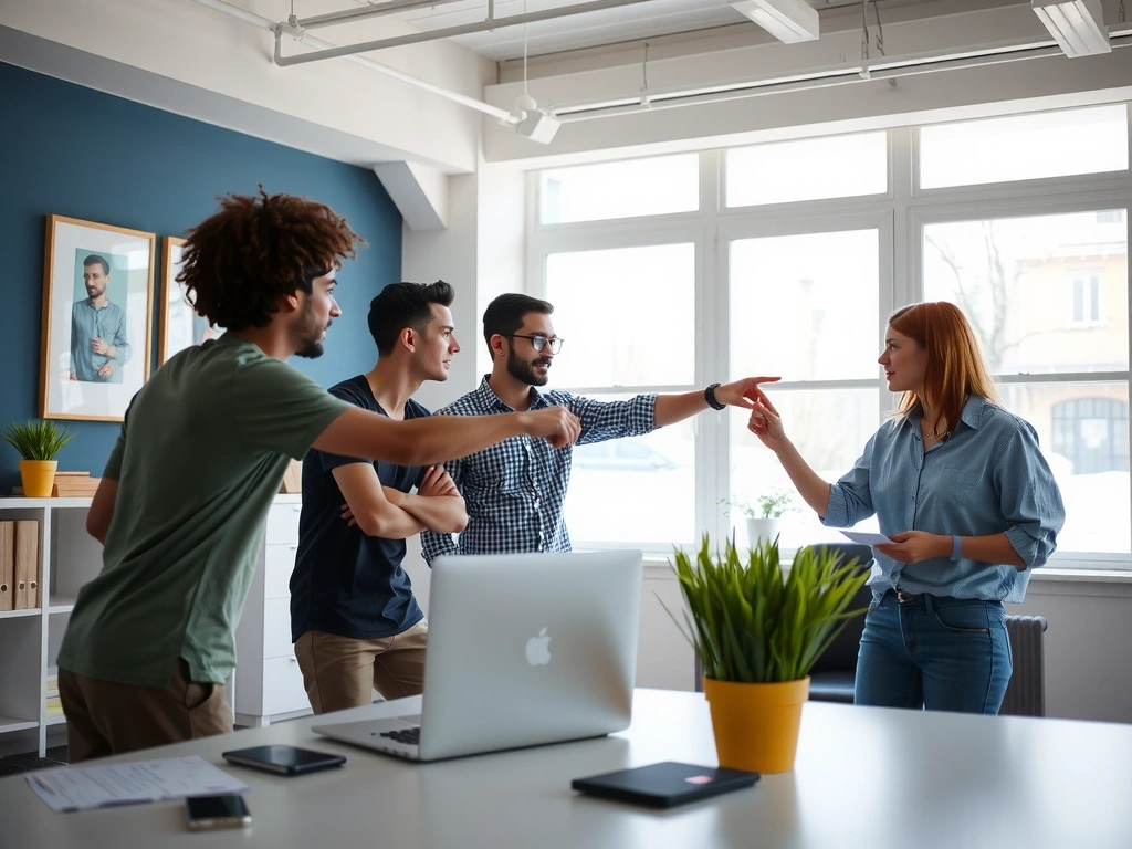 Tým weblayer diskutuje nad webovým projektem v moderní kanceláři s velkými okny.