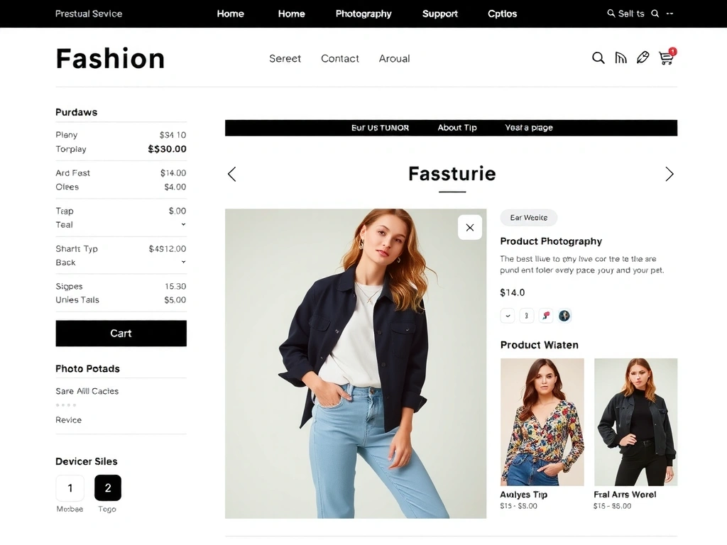 Snímky obrazovky z moderního e-shopu pro módu